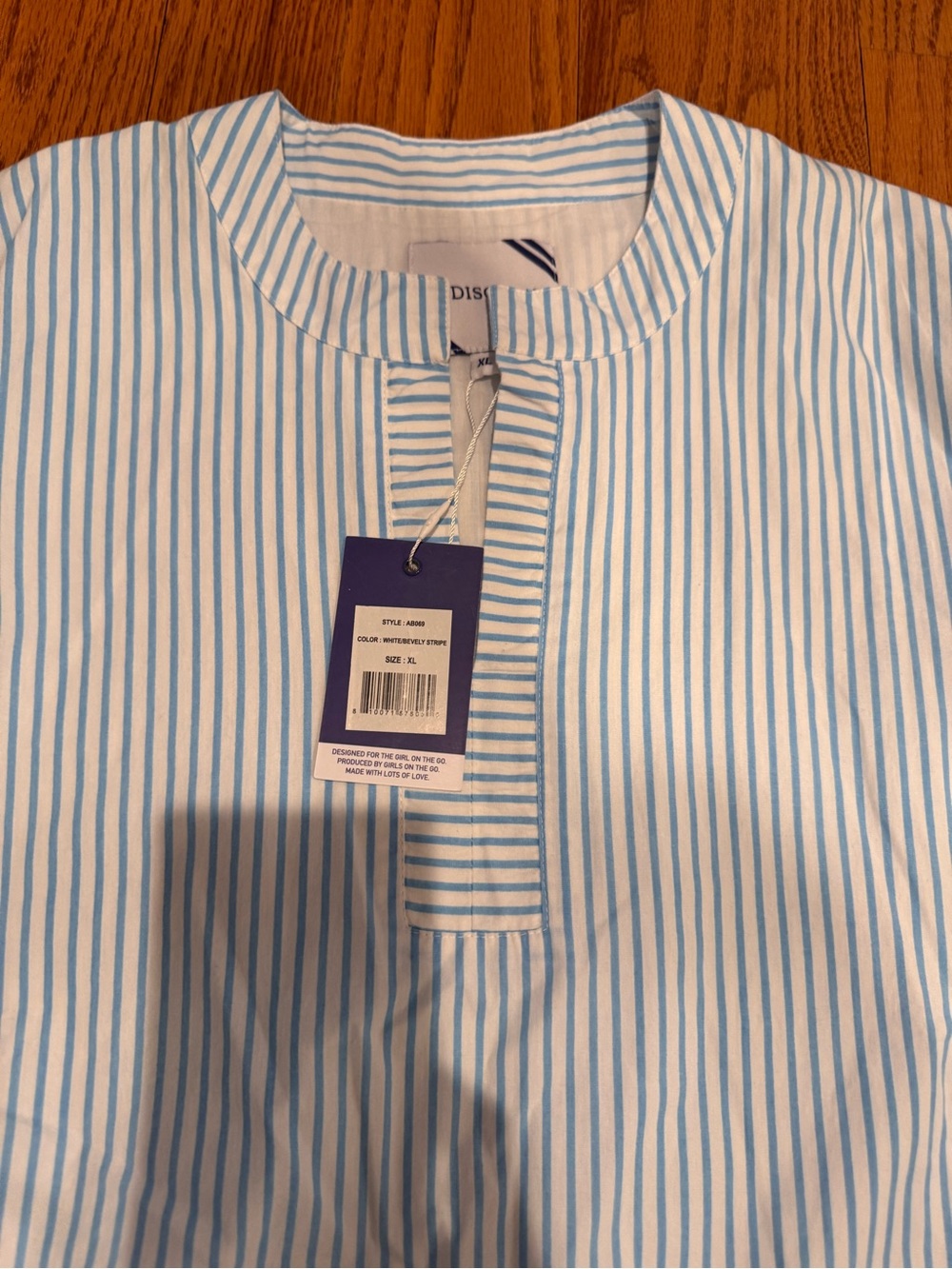 Addison Bay White Shirt with Light Blue Pinstripes dress! Adorable and lined
